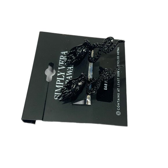 Simply Vera Wang Black Tone 3D Dragon Floater Earrings Faux Crystal Stones Goth - Picture 4 of 6